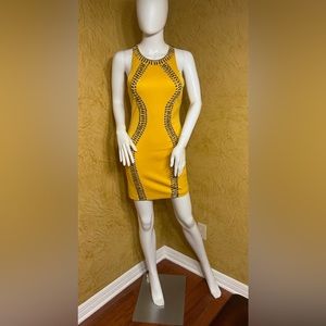 Bebe embellished yellow bodycon mini dress